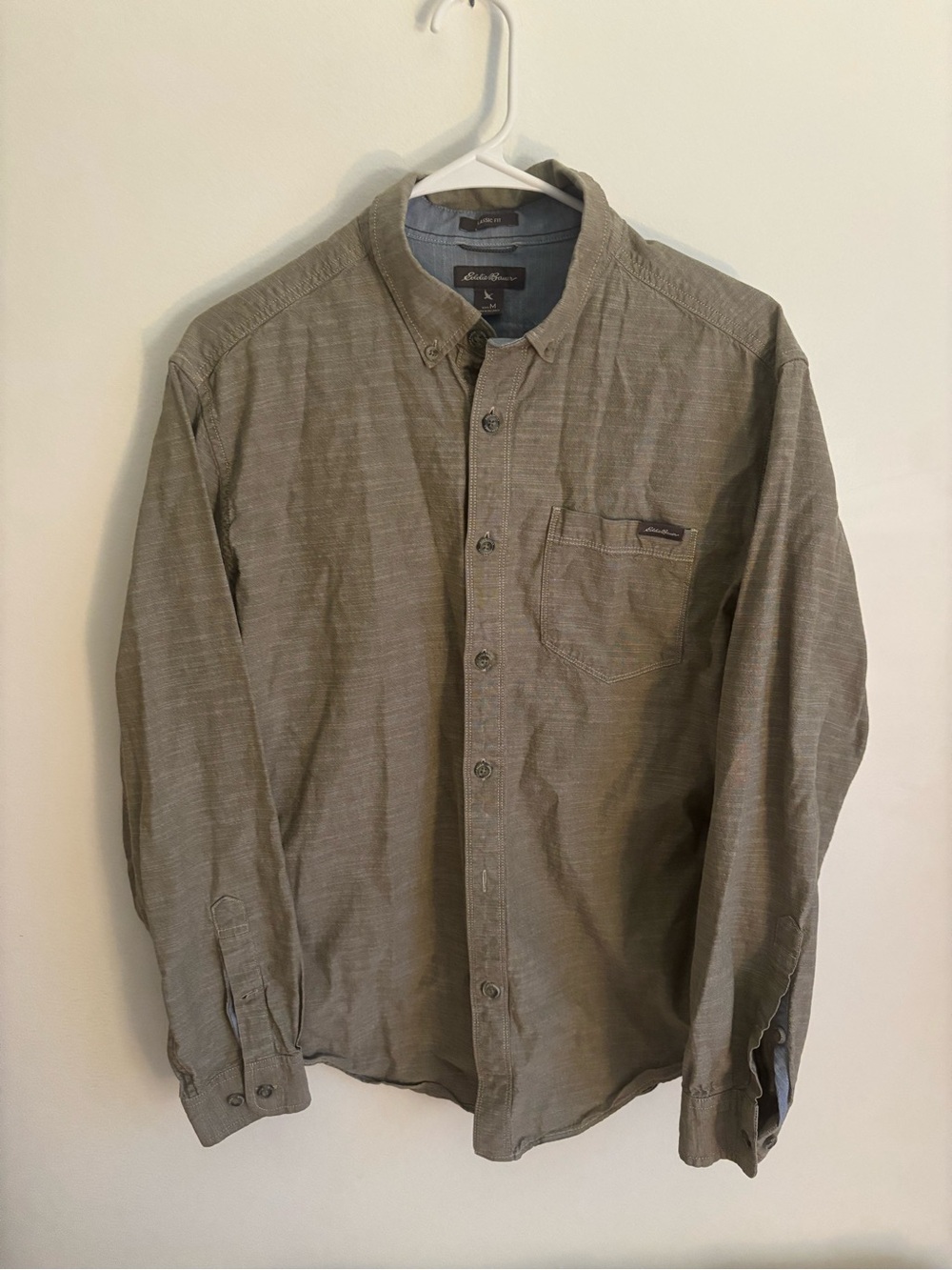 Eddie Bauer Men's Olive Button-Down Work Shirt